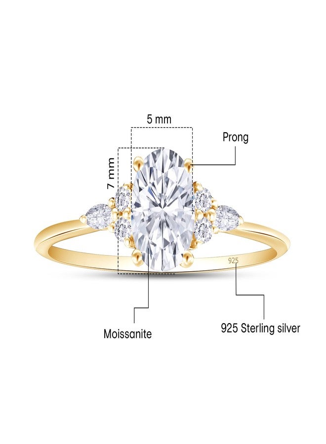 SAVEARTH DIAMONDS خاتم خطوبة سوليتير من الماس المويسانايت المصنّع مخبرياً من SAVEARTH DIAMONDS، مرصع بحجر مركزي من الماس المويسانايت عيار 9/10 قيراط، بأشكال بيضاوية وماركيز ودائرية، مقاس 7×5 مم، مصنوع من الذهب الأصفر عيار 14 قيراطاً فوق الفضة الإسترليني (نقاء VVS1، وزن إجمالي 0.90 قيراط) - 5.5 - Image 2