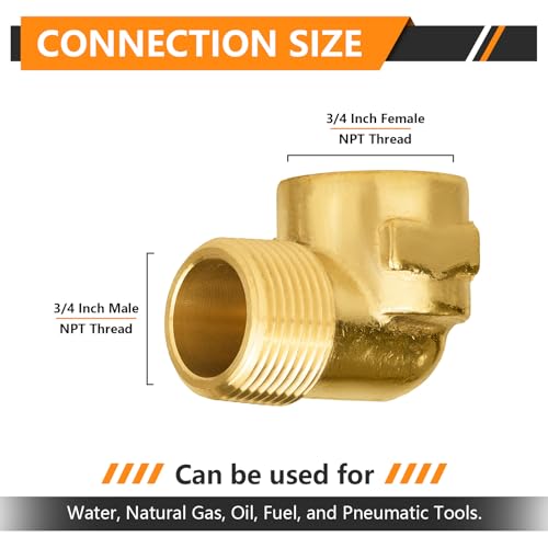 HeSun 5PCs HeSun Brass Pipe Fitting 34 NPT Male x 34 NPT Female 90Degree Barstock Street Elbow - Image 3