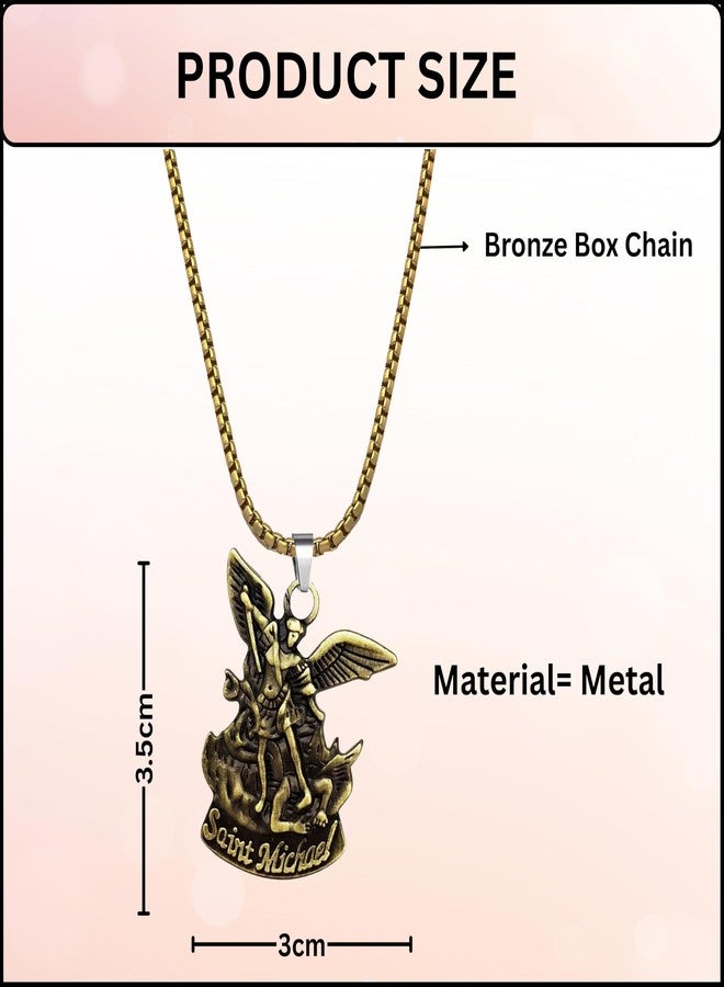 M Men Style St. Michael Archangel Locket | Christian Catholic Religious Necklace | Spiritual Protection Gift Bronze SPn2025355 - Image 2