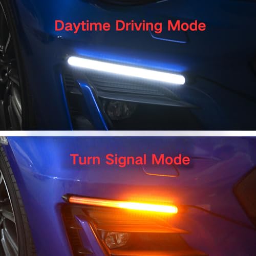 Yolu 2Pcs Flexible LED Daytime Running Light with Starter Scanning Dual-Color Streaming Turn Signal Indicator Light Universal fit 12V vehicles (11.4") - Image 4