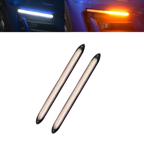 Yolu 2Pcs Flexible LED Daytime Running Light with Starter Scanning Dual-Color Streaming Turn Signal Indicator Light Universal fit 12V vehicles (11.4") - Image 1
