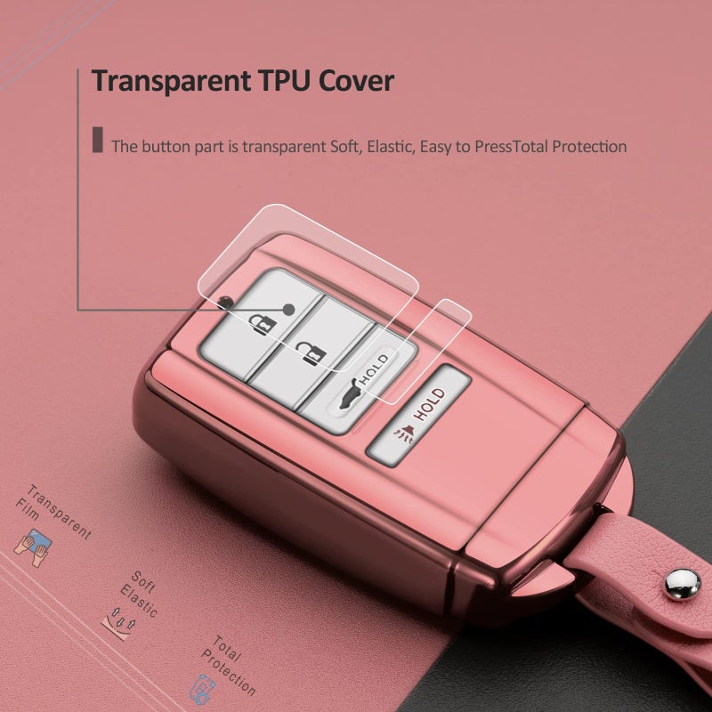 ZSPDACC Compatible with Acura Key Fob Cover Key Chain TLX RLX NSX RDX MDX ILX PLX Pink TPU Protector Car Key Chain Holder Case Accessories - Image 2