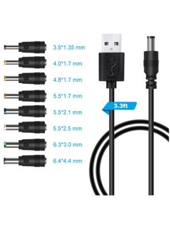 إيليلي كابل طاقة عالمي 5 فولت USB إلى تيار مستمر 5 فولت بموصل طرفي 5.5 مم 2.1 مم وكابل شحن مزود بـ 8 أطراف موصل  - Image 1