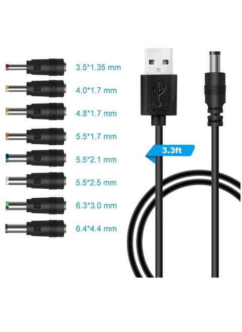 كابل طاقة عالمي 5 فولت USB إلى تيار مستمر 5 فولت بموصل طرفي 5.5 مم 2.1 مم وكابل شحن مزود بـ 8 أطراف موصل