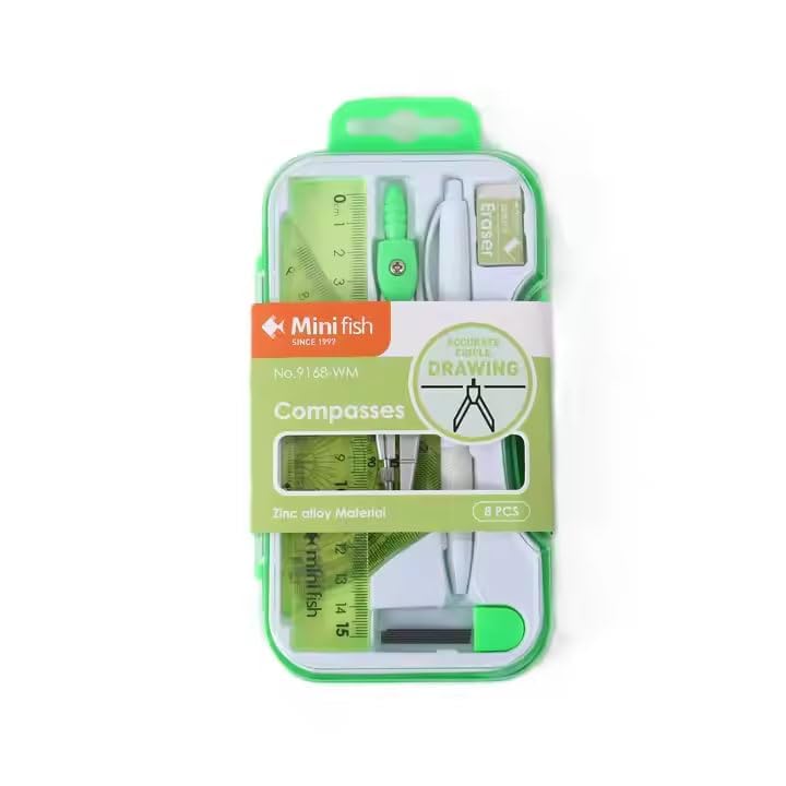 Mossio Geometry Set, 8-in-1 Math Kit Drafting Tools Include Study Compass, Graphic Compass, Protractor, Pencil, Eraser, Triangle, Set Square, 15cm/6” Ruler, Storage Box - Image 2