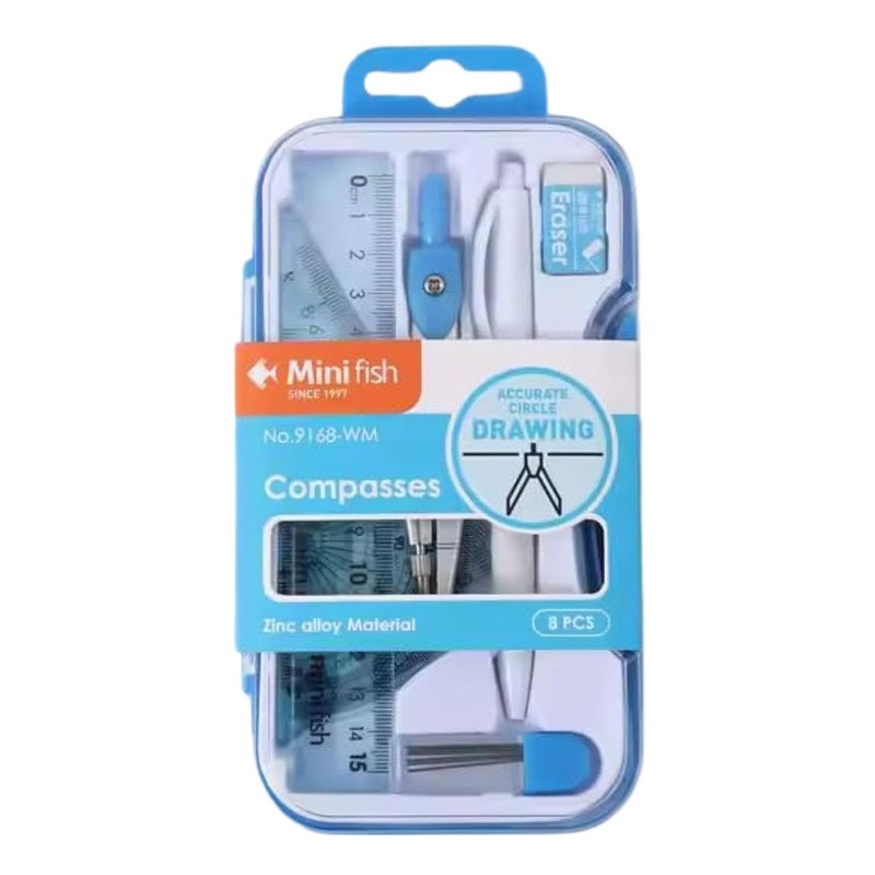 Mossio Geometry Set, 8-in-1 Math Kit Drafting Tools Include Study Compass, Graphic Compass, Protractor, Pencil, Eraser, Triangle, Set Square, 15cm/6” Ruler, Storage Box - Image 1