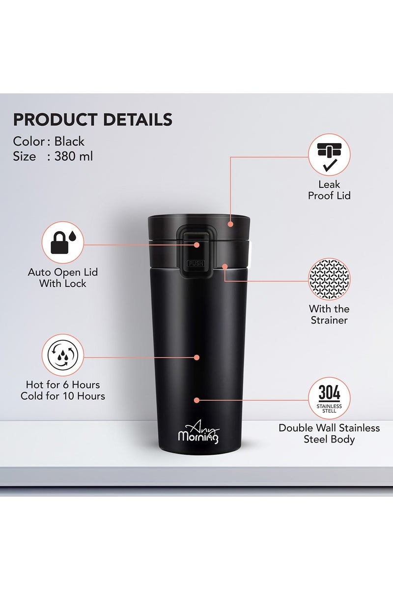 آني مورننغ كوب قهوة معزول بالتفريغ الهوائي بسعة 380 مل، مصنوع من الفولاذ المقاوم للصدأ مزدوج الطبقة، مانع للتسرب، بغطاء مزود بزر قفل، مع فلتر معدني، كوب ترمس. - Image 5