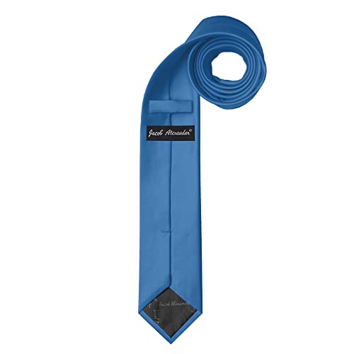 Jacob Alexander Men's Skinny Width 2" Solid Color Tie - Ocean - Image 2