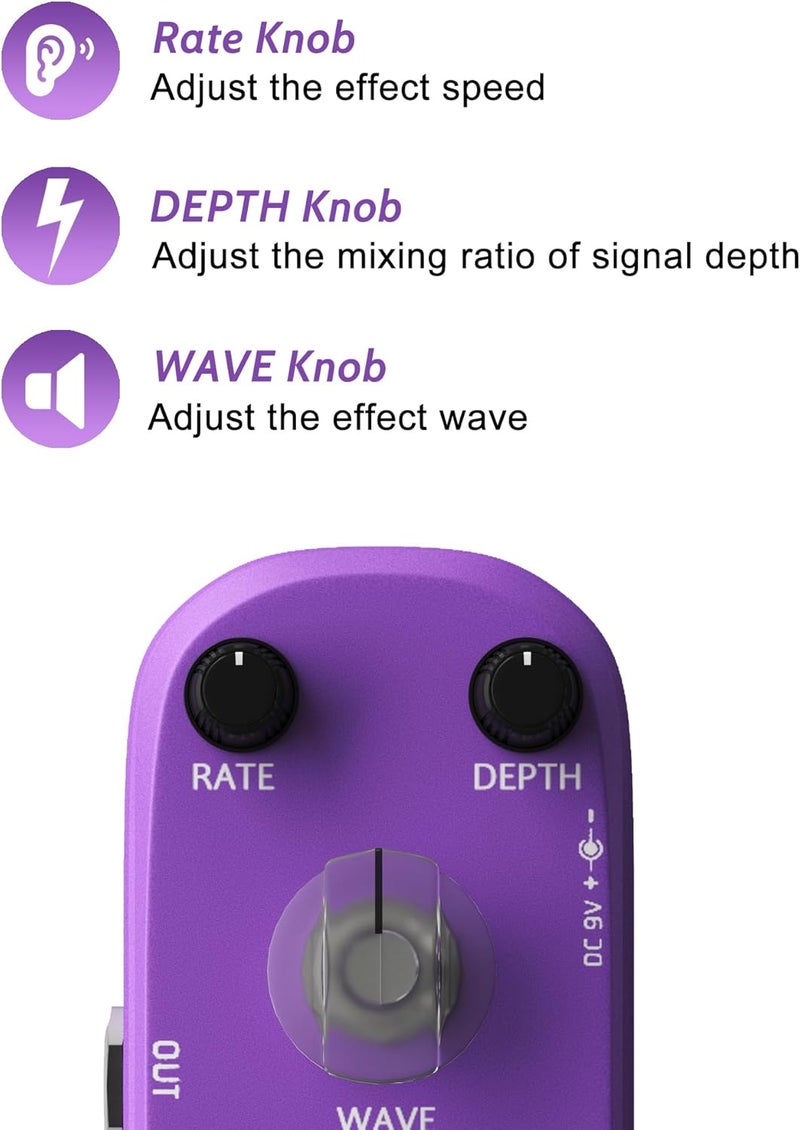 Azor Tremolo Guitar Effect Pedal Analog Tremolo Pedal for Electric Guitar True Bypass Aluminium alloy case - Image 3