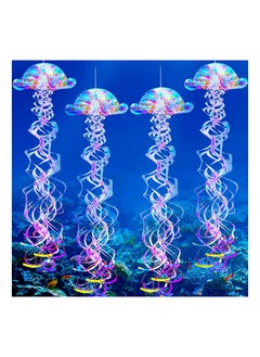 Excefore 4 Pieces Glitter Iridescent Jellyfish Honeycomb Mermaid Party Jellyfish Lanterns Ocean Blue Hanging Jellyfish Decorations Under The Sea Honeycomb Decorations Coaster Ocean Jellyfish Decor  - Image 1