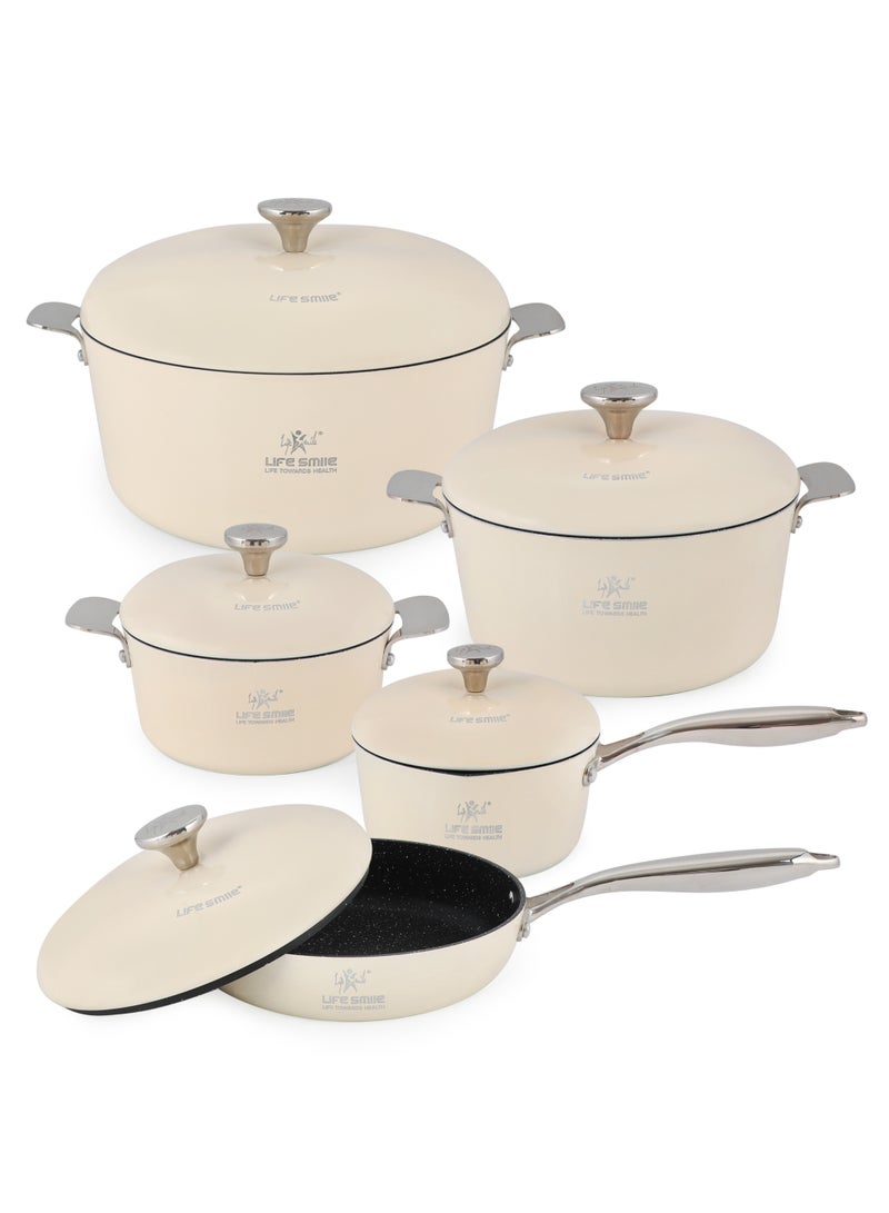 Life Smile 8-Piece Aluminum Cookware Set – Non-Stick Pots & Pans with Induction Bottom | 30/24/18cm Soup Pots, 18cm Saucepan & 24cm Fry Pan | Multi-Layer Non-Stick, Oven-Safe Cooking Set - Image 1