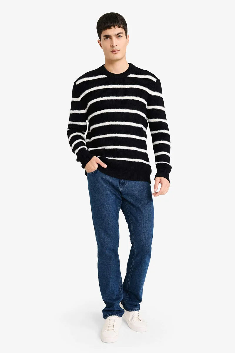 ديفاكتو Standard Fit Crew Neck Knit Striped Pullover