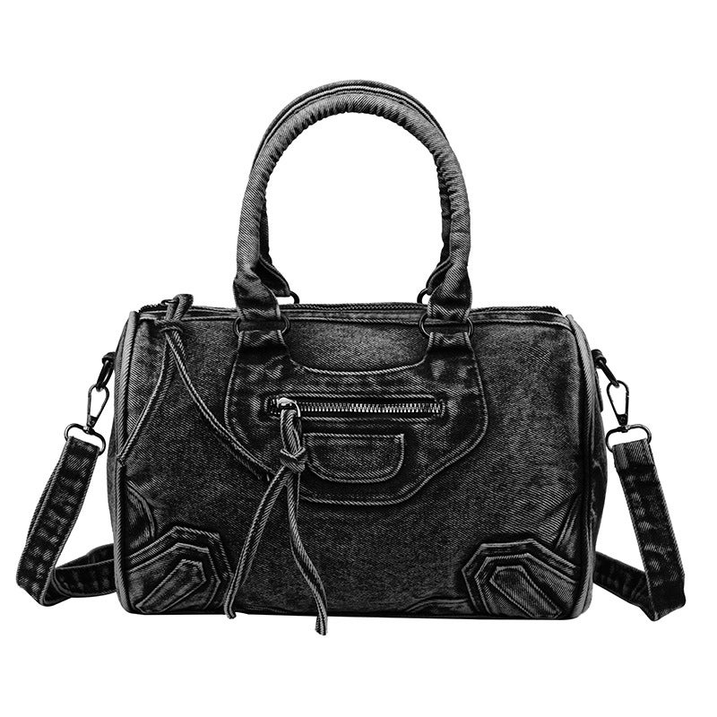 Large Capacity Denim Handbag Womens 2025 New Vintage Shoulder Crossbody Bag Casual Ruiying Tote Bag Black - Image 1