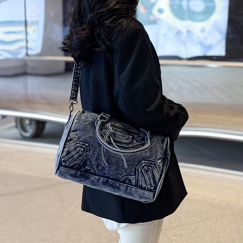 Large Capacity Denim Handbag Womens 2025 New Vintage Shoulder Crossbody Bag Casual Ruiying Tote Bag Black - Image 3