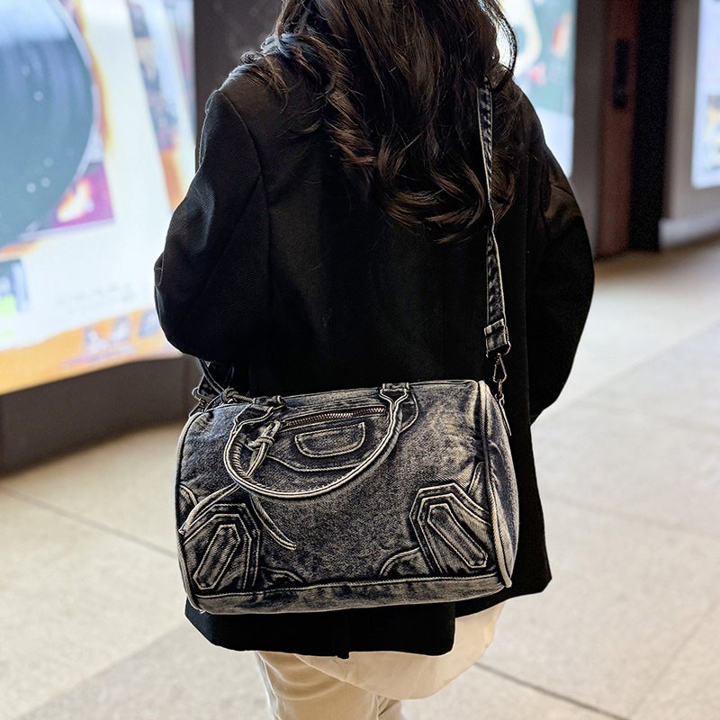 Large Capacity Denim Handbag Womens 2025 New Vintage Shoulder Crossbody Bag Casual Ruiying Tote Bag Black - Image 2