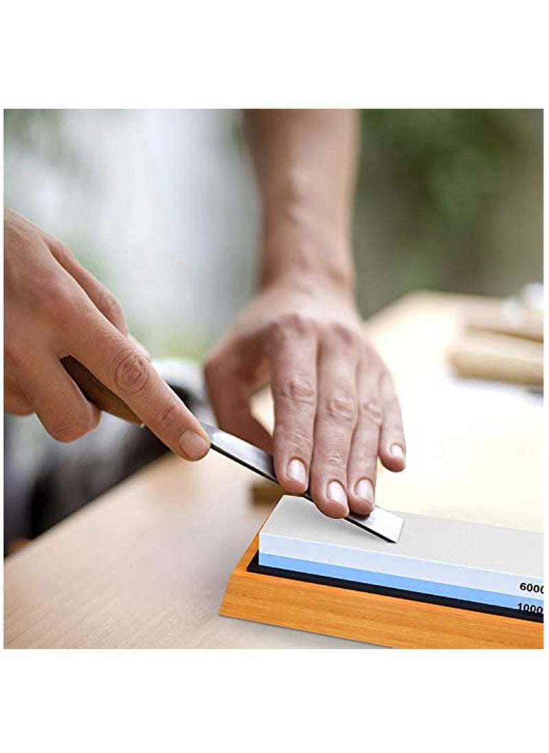 KASTWAVE - Sharpening Stone 1000/6000 Grits Two Sides Professional Whetstone Knife Sharpener, Premiun Water Whetstone on Non-Slip Silicone Holder & Bamboo Block - Image 1