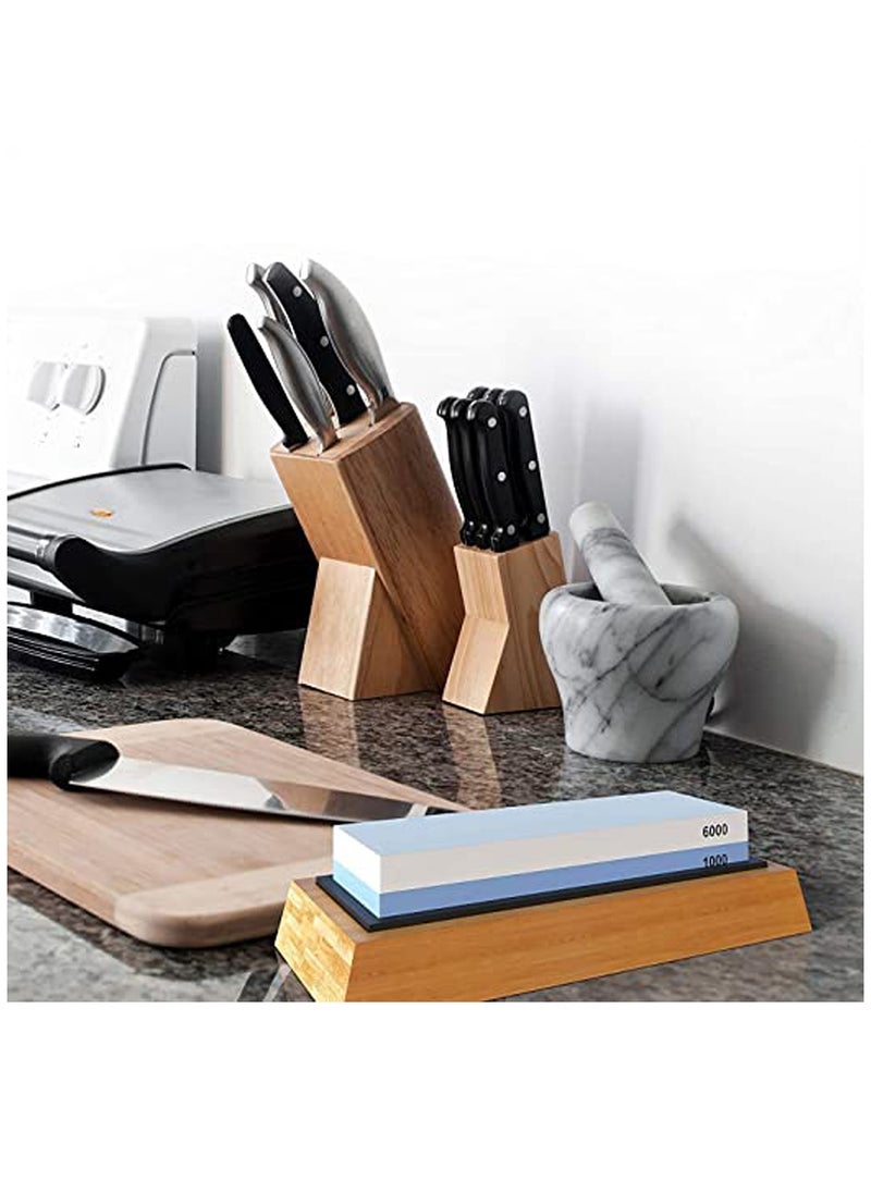KASTWAVE - Sharpening Stone 1000/6000 Grits Two Sides Professional Whetstone Knife Sharpener, Premiun Water Whetstone on Non-Slip Silicone Holder & Bamboo Block - Image 1