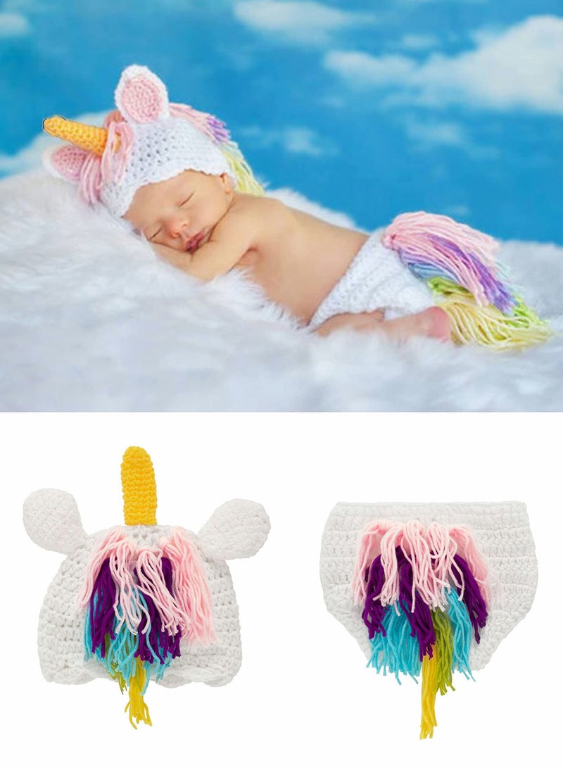 Excefore Crochet knitted unicorn costume, Newborn Outfit for Baby Photography Prop, Handmade Knitted Animal Costume - Image 2