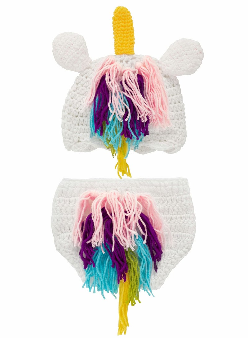 Excefore Crochet knitted unicorn costume, Newborn Outfit for Baby Photography Prop, Handmade Knitted Animal Costume - Image 1