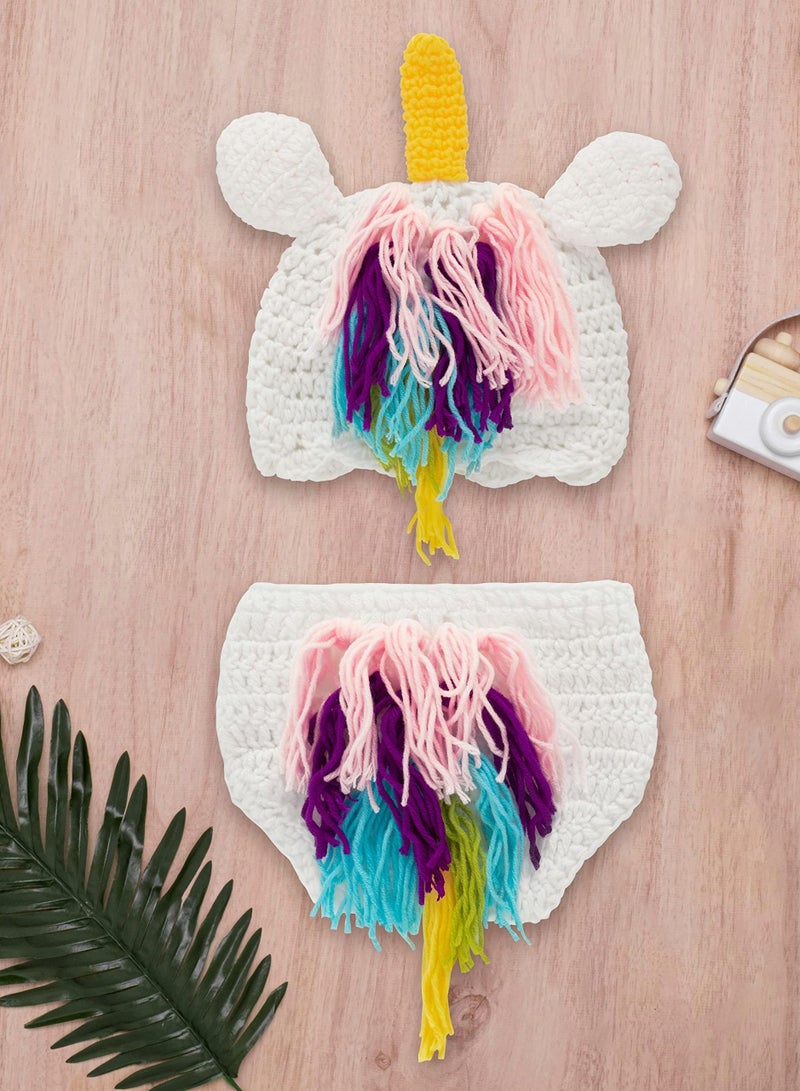 Excefore Crochet knitted unicorn costume, Newborn Outfit for Baby Photography Prop, Handmade Knitted Animal Costume - Image 3
