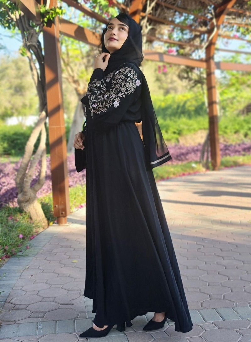 Spiffy Snow Tatreez Al Azhar Abaya with Umbrella Style - Image 3