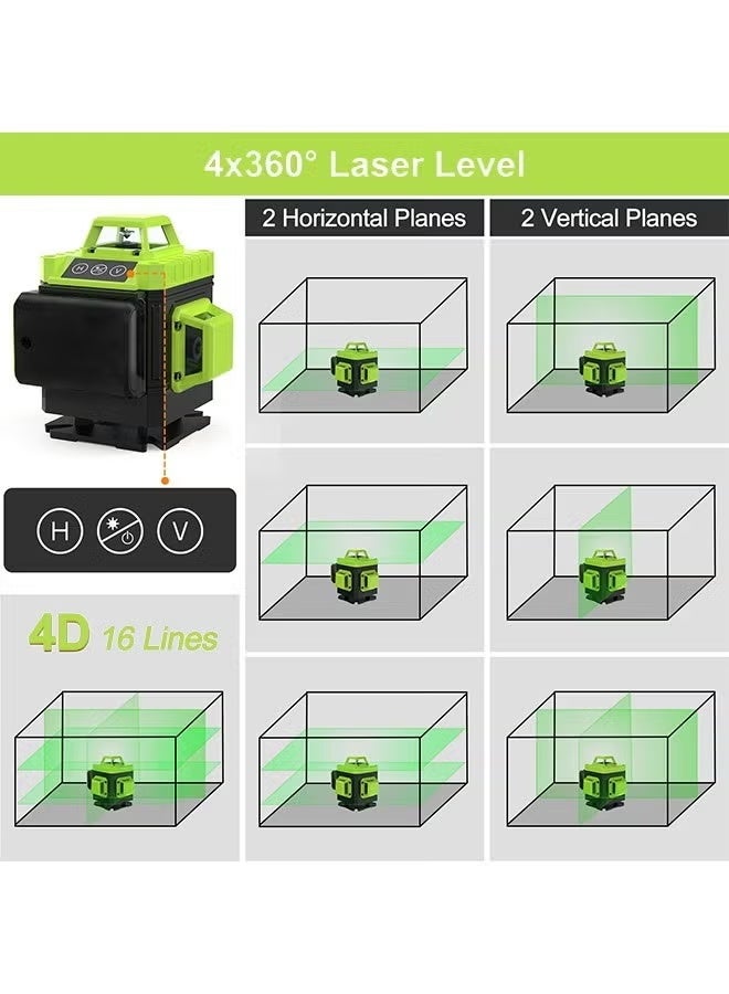 WALALLA Professional 16 Lines 4D Green Beam Laser Level - 360° Self-Leveling Cross Line Laser with Remote Control, 2x Rechargeable Batteries & Heavy Duty Carry Case for Construction and Tiling - Image 3