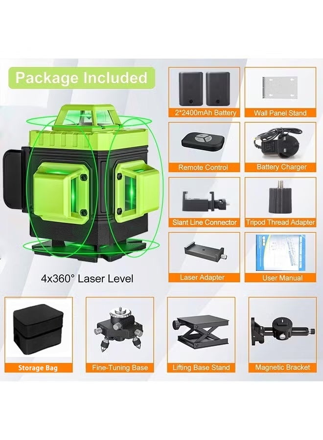 WALALLA Professional 16 Lines 4D Green Beam Laser Level - 360° Self-Leveling Cross Line Laser with Remote Control, 2x Rechargeable Batteries & Heavy Duty Carry Case for Construction and Tiling - Image 2