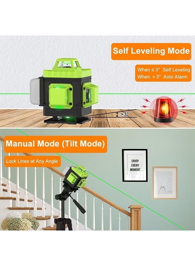WALALLA Professional 16 Lines 4D Green Beam Laser Level - 360° Self-Leveling Cross Line Laser with Remote Control, 2x Rechargeable Batteries & Heavy Duty Carry Case for Construction and Tiling - Image 5