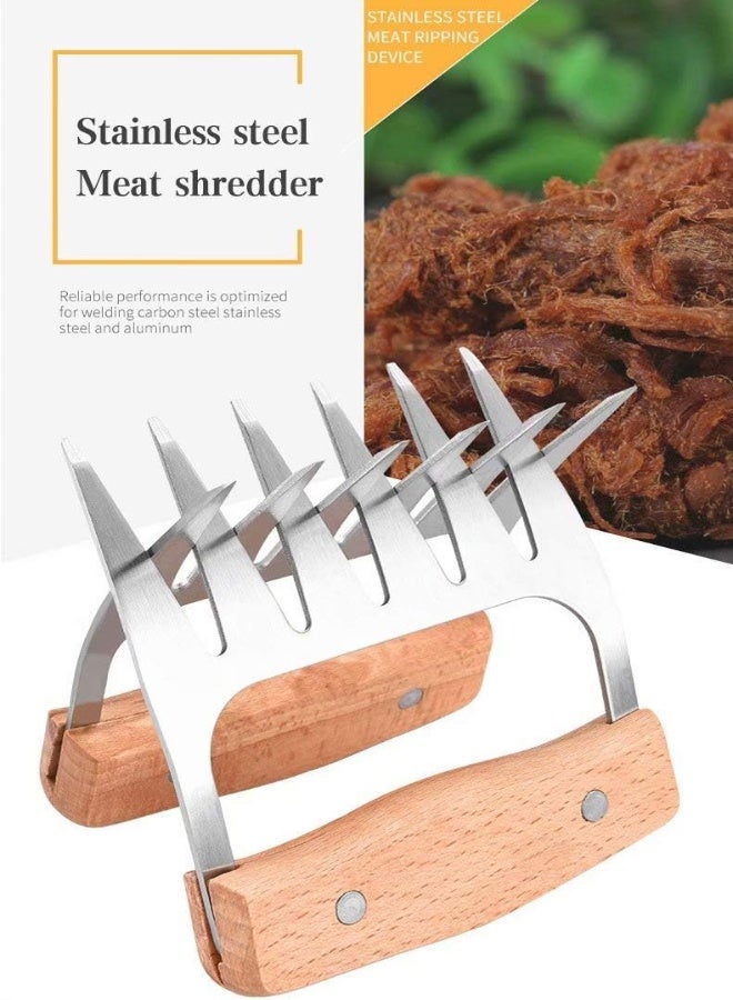 AKDC Bear Claws Meat Divider Meat Shredding Claws Torining Tools Stainless Steel Bbq Forks With Heat Insulation Wooden Handle 2 Pcs - Image 2