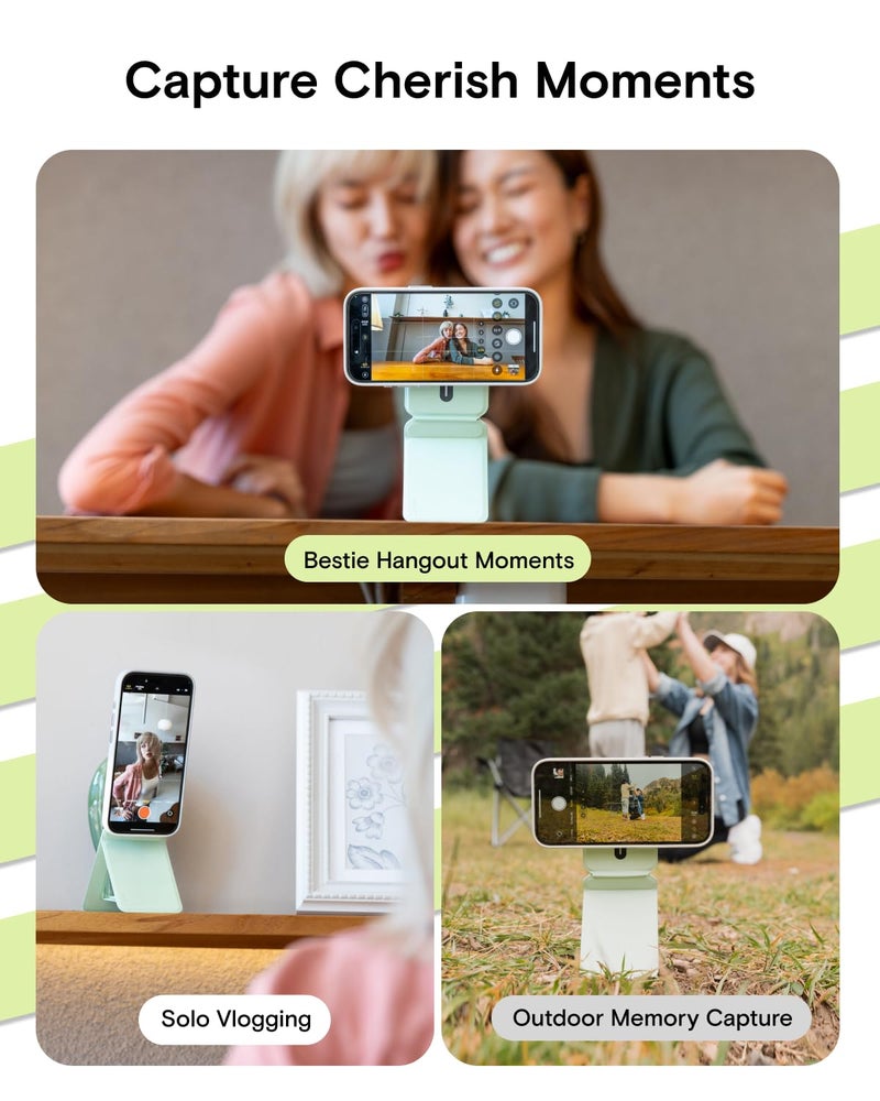 MOFT Phone Tripod Stand Selfie Stick for iPhone, Multi-Angles iPhone Stand, Lightweight & Portable Phone Holder, Strong Magnets, MOVAS Vegan Leather, Travel Essentials, Seafoam (Without Card Slot) - Image 3