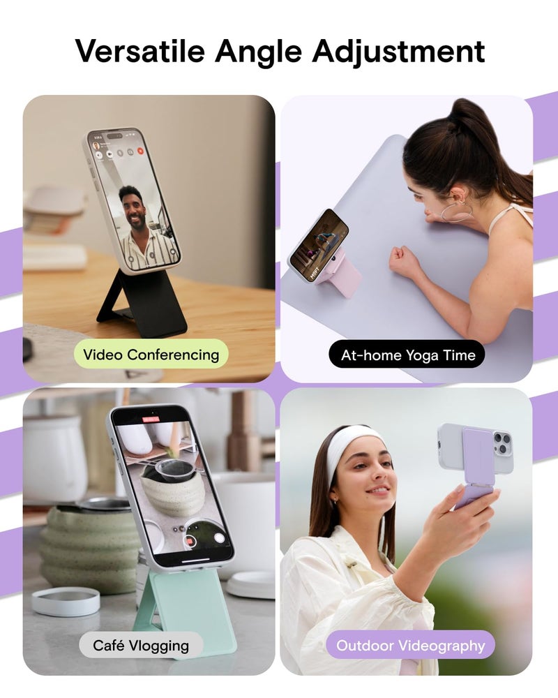 MOFT Phone Tripod Stand Selfie Stick for iPhone, Multi-Angles iPhone Stand, Lightweight & Portable Phone Holder, Strong Magnets, MOVAS Vegan Leather, Travel Essentials, Seafoam (Without Card Slot) - Image 4