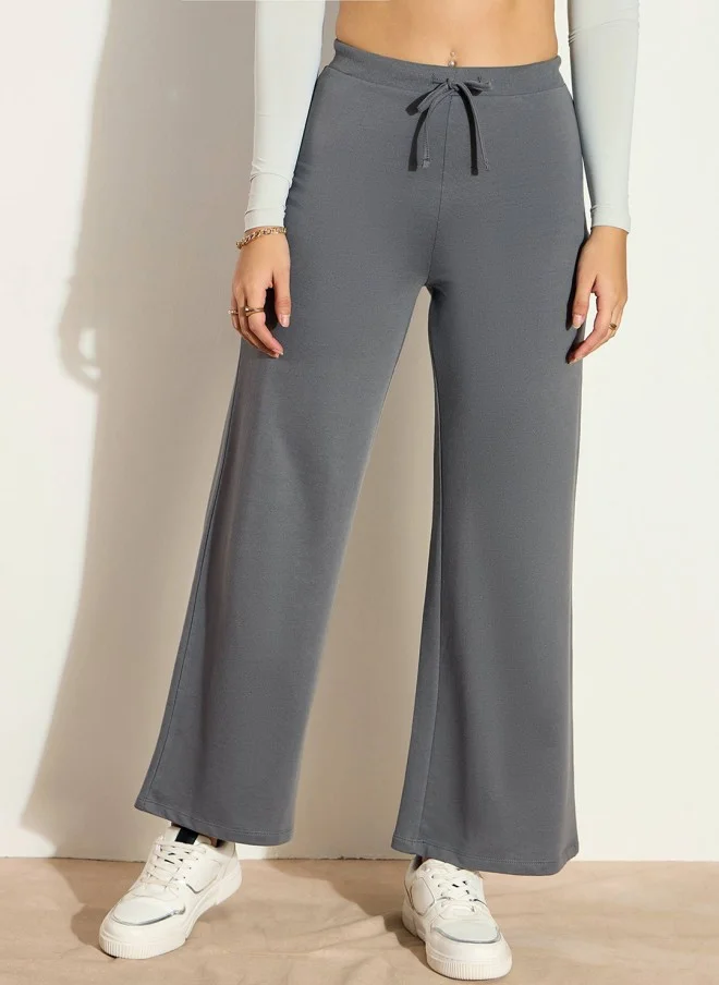 SASSAFRAS Grey Cotton Regular Fit Track Pants for Women
