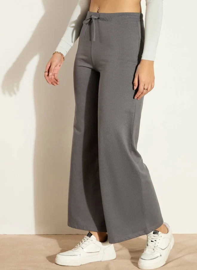 SASSAFRAS Grey Cotton Regular Fit Track Pants for Women