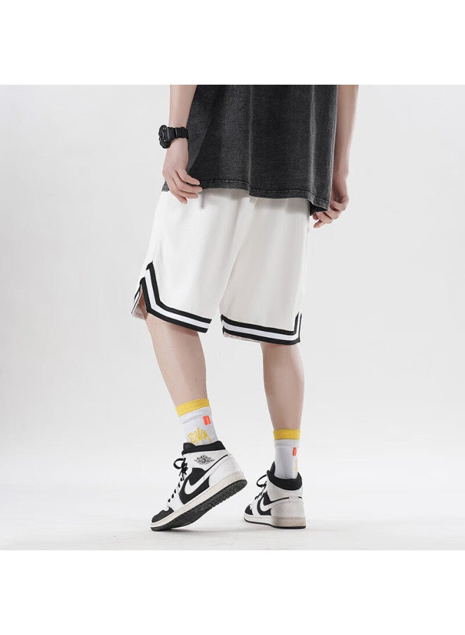Izexx American-style Sports Shorts For Men, Summer Loose Basketball Pants, Breathable Quick-dry Casual Knee-length Shorts Iz56 White M - Image 1