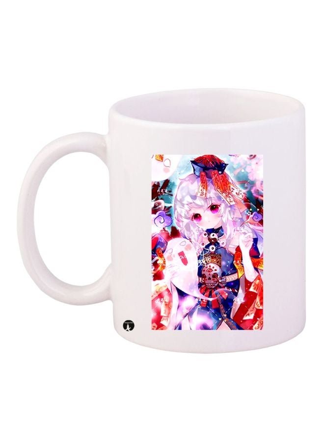 RYN Cartoon Girl Printed Coffee Mug White/Pink/Red 11ounce
