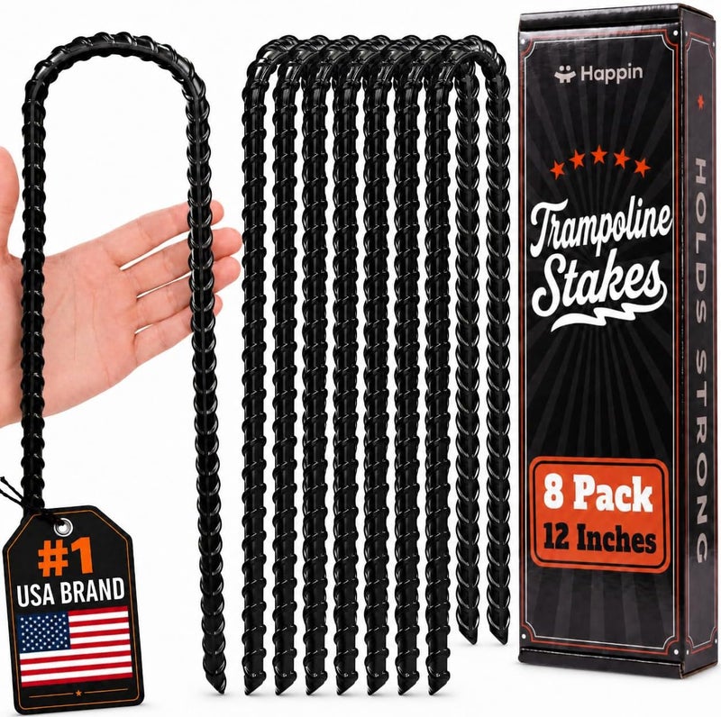 Happin Trampoline Stakes Anchors High Wind, Ground Anchors Heavy Duty, Tent Stakes Heavy Duty & Swing Set Anchors, Ultra Strong Ground Stakes Galvanized Steel, Trampoline Accessories Set of 8 - Image 1