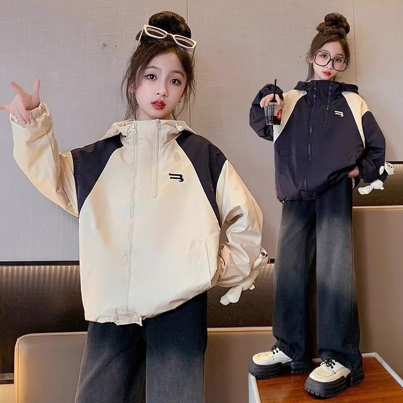 Girls' Spring Jackets And Windbreakers Stylish Trendy Girls' Hooded Clothes Children'S Tops - Image 2