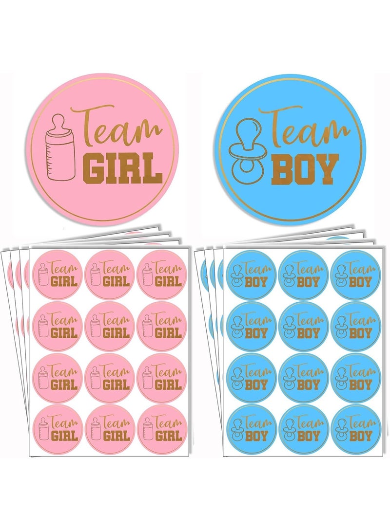 96-Piece Baby Shower Gender Reveal Stickers Set - Elegant Gold Foil Stamped Round Labels Featuring Pink and Blue for Boy or Girl Team Voting - Ideal for Gender Reveal Party Decorations and Games - Image 1