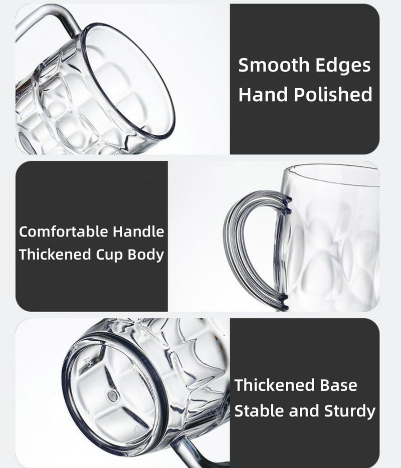 Komost 22oz Plastic Beer Mugs with Handles Set of 2, Clear Resuable Beer Stein Drinking Cups for Freezer, Ideal for Party Bar Home Hotel - Image 3