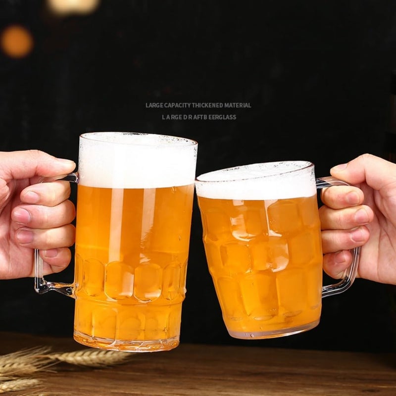 Komost 22oz Plastic Beer Mugs with Handles Set of 2, Clear Resuable Beer Stein Drinking Cups for Freezer, Ideal for Party Bar Home Hotel - Image 4