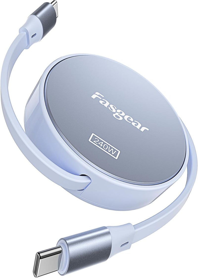 فاسجير كابل من USB C إلى USB C بقوة 240 واط وطول 3.3 قدم قابل للسحب وشحن سريع 5 أمبير، سلك نوع C لشاحن USB C بقوة 100 واط [4 أطوال قابلة للتمديد] متوافق مع آي-فون 15 برو، كاميرا، سامسونج تاب إس 9 الترا (بنفسجي) - Image 1