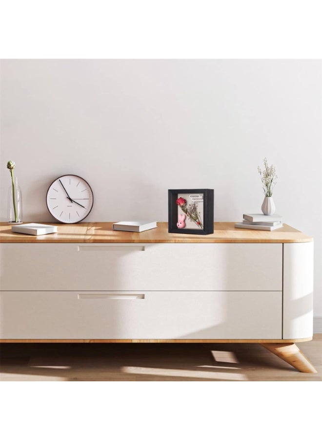 يُسلِّم إطار صندوق ظل صغير من قطعتين، مقاس 5×5 مع ظهر من الكتان - علبة عرض قوية للذاكرة من الزهور والصور والميداليات والمزيد، باللون الأسود - Image 5