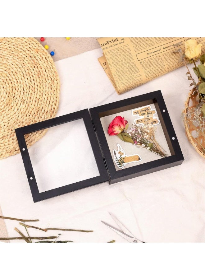 يُسلِّم إطار صندوق ظل صغير من قطعتين، مقاس 5×5 مع ظهر من الكتان - علبة عرض قوية للذاكرة من الزهور والصور والميداليات والمزيد، باللون الأسود - Image 3