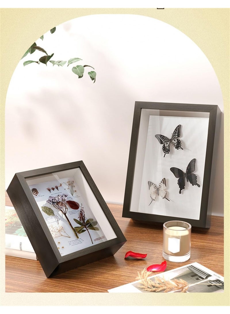 يُسلِّم إطار صندوق ظل صغير من قطعتين، مقاس 5×5 مع ظهر من الكتان - علبة عرض قوية للذاكرة من الزهور والصور والميداليات والمزيد، باللون الأسود - Image 4