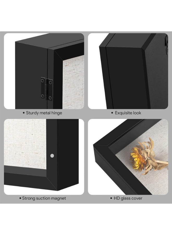 يُسلِّم إطار صندوق ظل صغير من قطعتين، مقاس 5×5 مع ظهر من الكتان - علبة عرض قوية للذاكرة من الزهور والصور والميداليات والمزيد، باللون الأسود - Image 2
