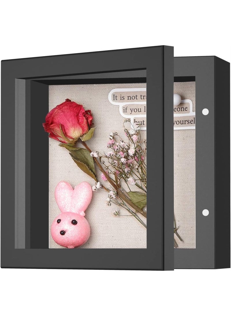 يُسلِّم إطار صندوق ظل صغير من قطعتين، مقاس 5×5 مع ظهر من الكتان - علبة عرض قوية للذاكرة من الزهور والصور والميداليات والمزيد، باللون الأسود - Image 1