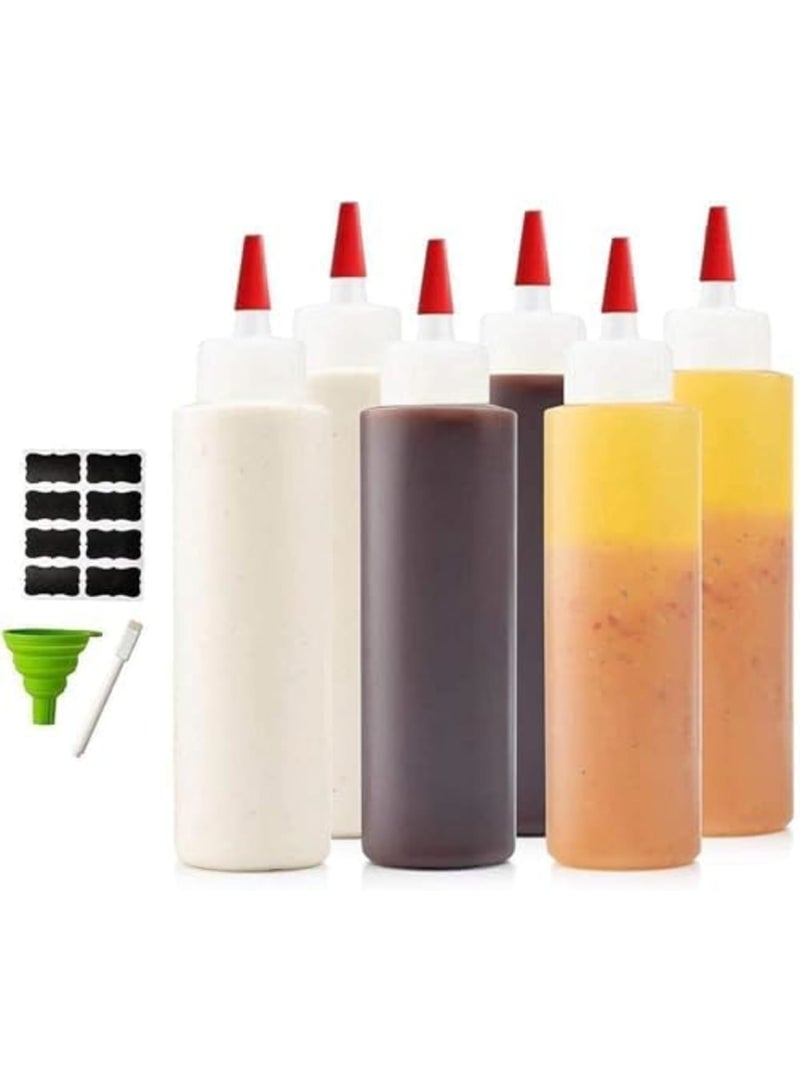 SYOSI 16 Oz Condiment Squeeze Bottles Olive Oil Dispenser, Salad Dressings, Cooking Oil & Sauce Bottle Premium Food Grade Materials, 6-Pack-Includes Funnel, Erasable Marker and Reusable Labels - Image 1