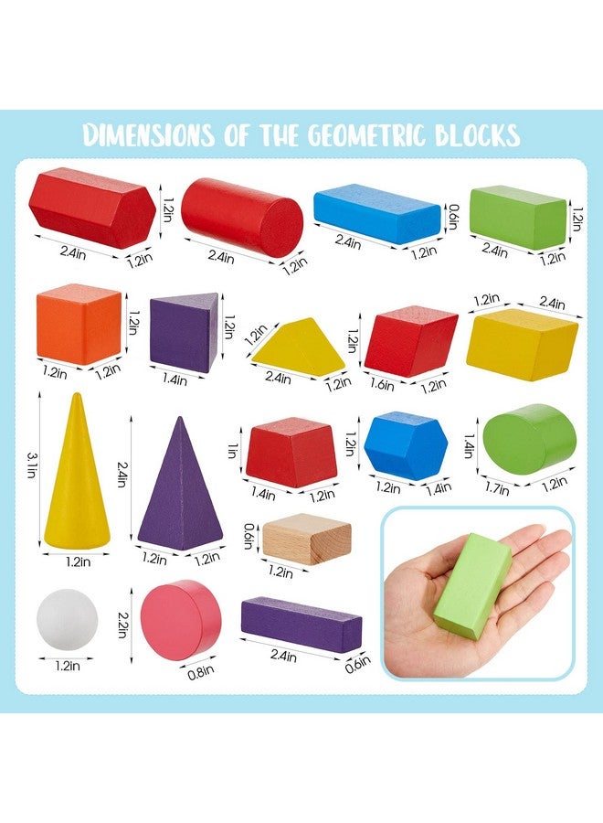 Deekin 18 Pcs 3D Shapes Geometric Solids Wooden Large Size Colorful Geometric Shapes Blocks Set Montessori Learning Toys Multicolored Pattern Blocks Solid for Preschool Elementary Home School Supplies - Image 2
