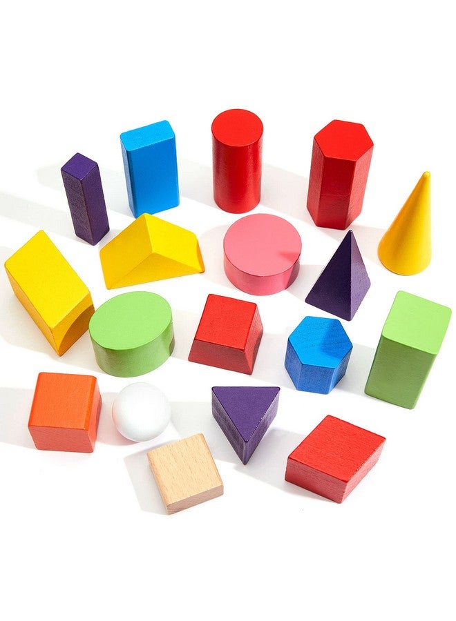Deekin 18 Pcs 3D Shapes Geometric Solids Wooden Large Size Colorful Geometric Shapes Blocks Set Montessori Learning Toys Multicolored Pattern Blocks Solid for Preschool Elementary Home School Supplies - Image 1