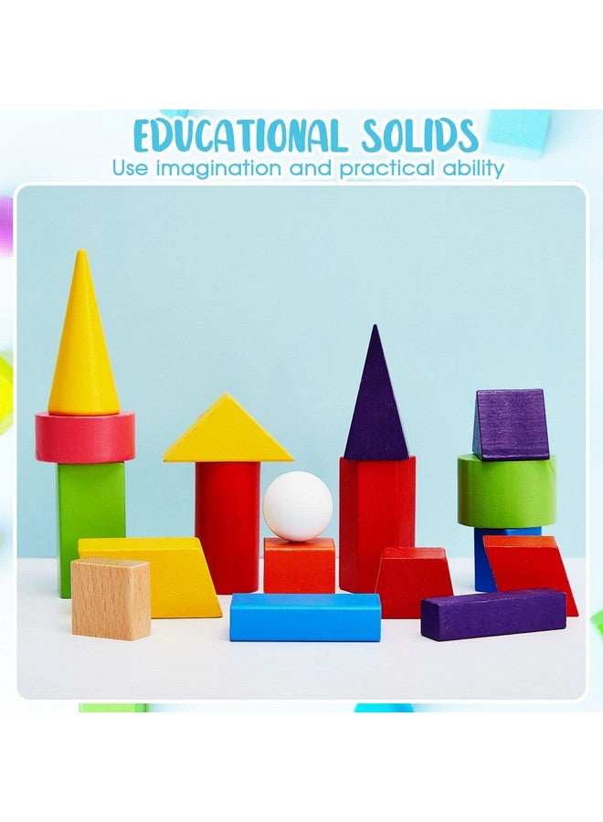 Deekin 18 Pcs 3D Shapes Geometric Solids Wooden Large Size Colorful Geometric Shapes Blocks Set Montessori Learning Toys Multicolored Pattern Blocks Solid for Preschool Elementary Home School Supplies - Image 4